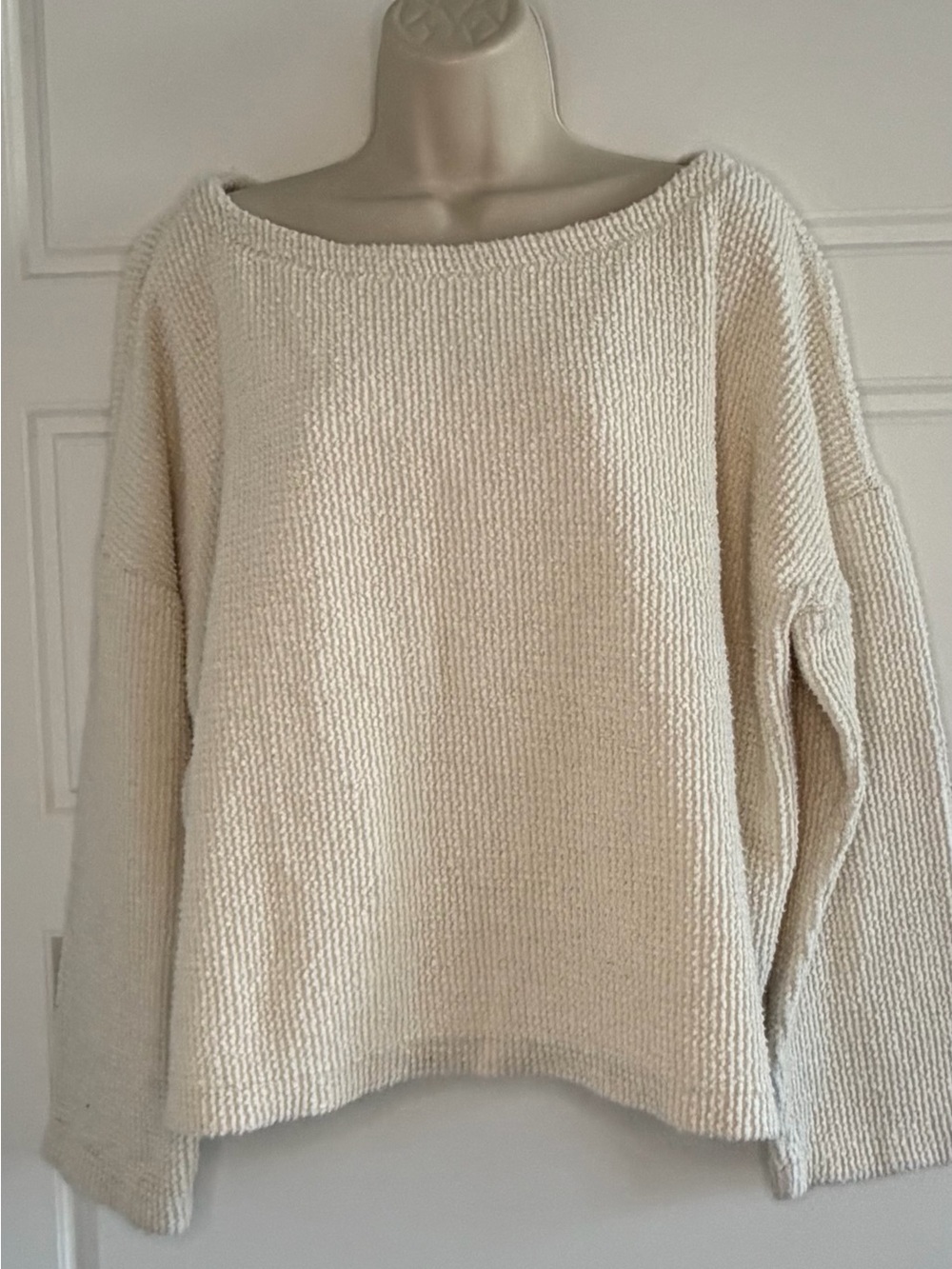 Eileen Fisher Boat Neck Sweater Textured Cotton Long Sleeve Boxy Cut Size XL